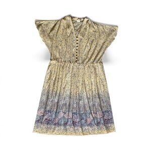 Vtg 70s Handmade Floral Yellow Dress Womens Sz M/L Boho Cottagecore Fairy Whimsy